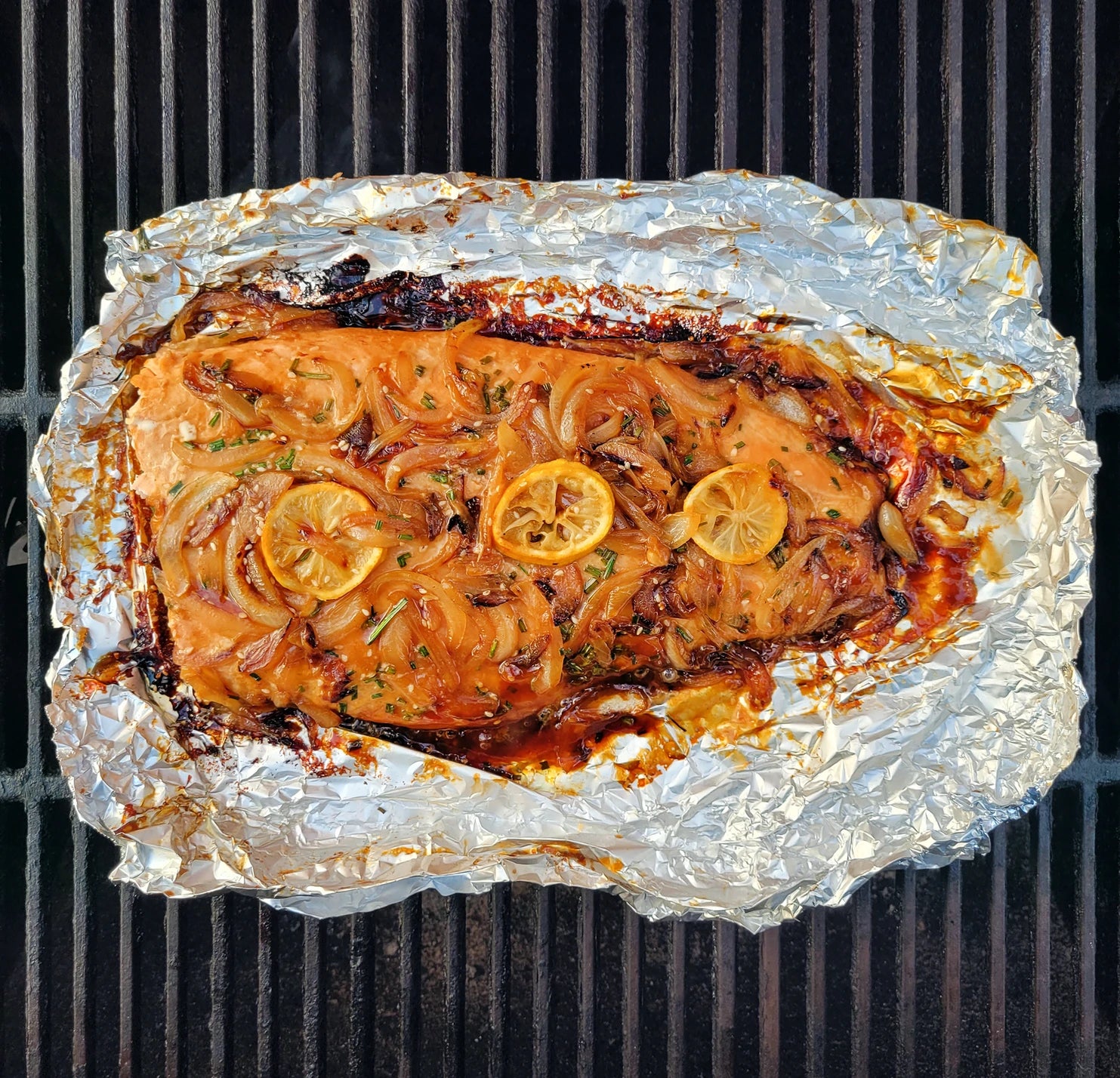 Grilled Teriyaki Salmon with Caramelized Onion